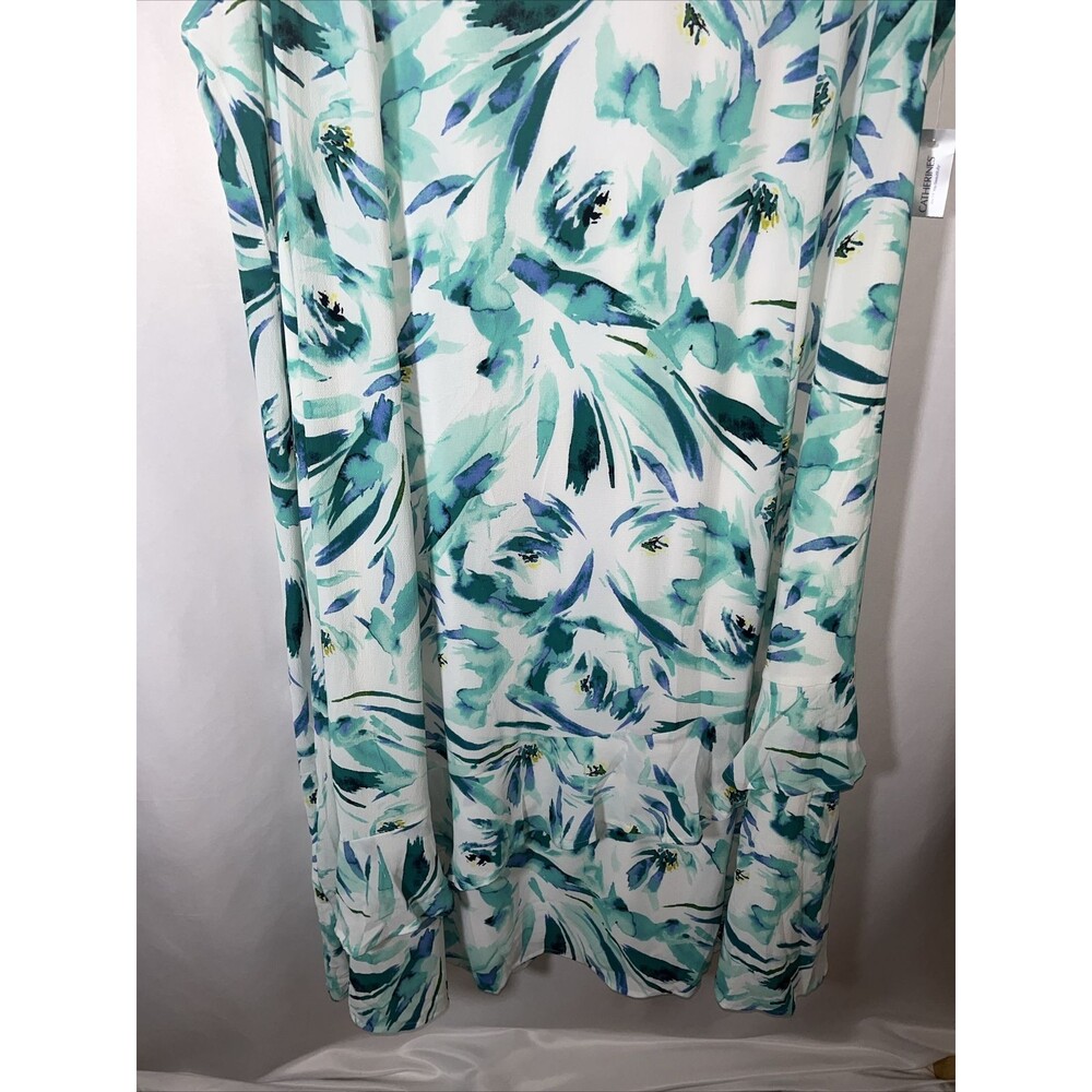 Catherine’s Black Label Women's Floral Rush White Teal Midi Dress Size 3Xwp - Picture 3 of 10